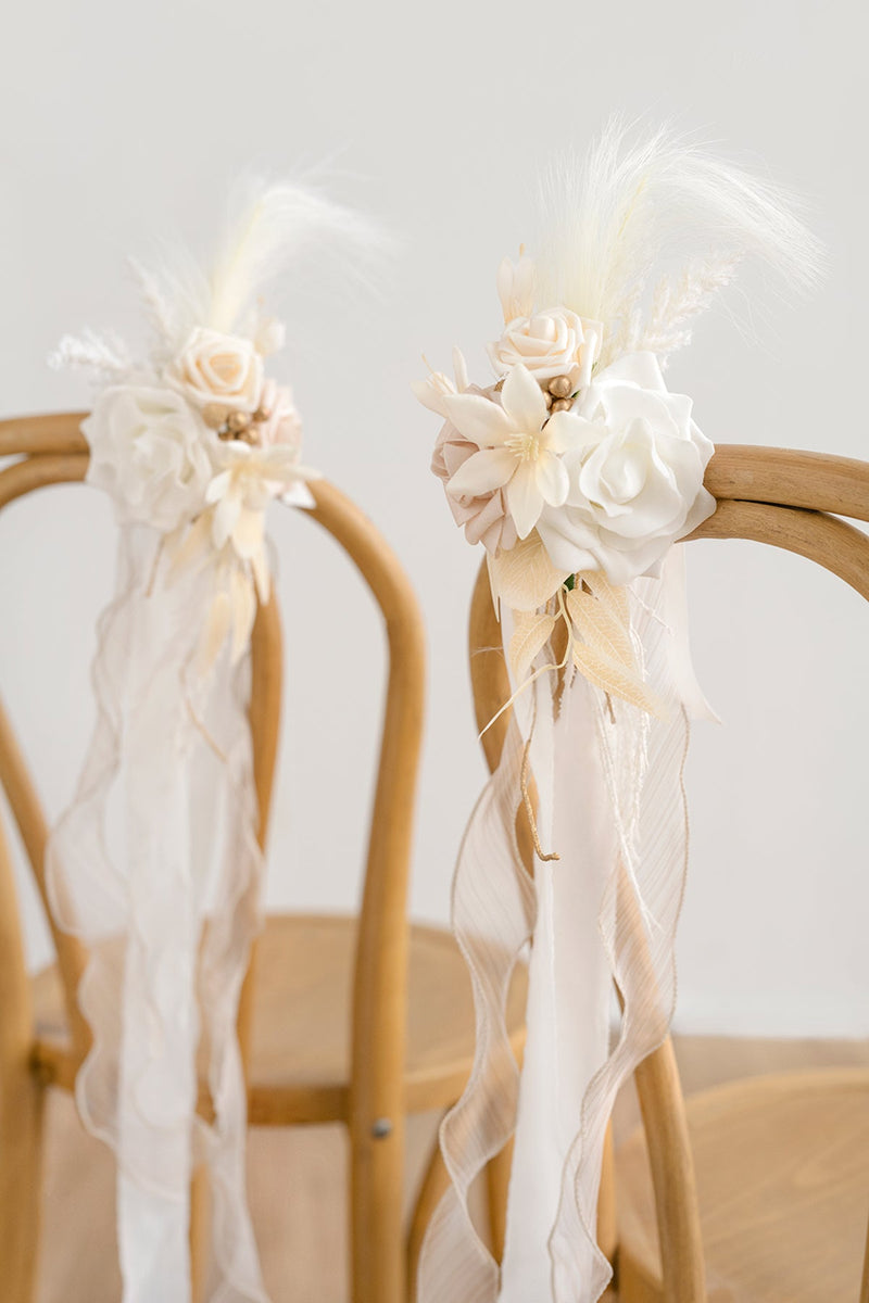 White  Beige Wedding Aisle Pew Flowers