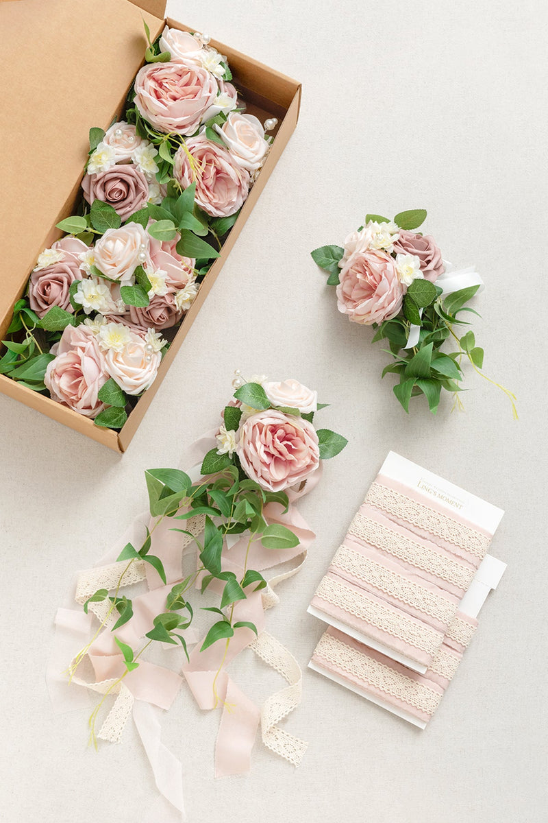 Wedding Aisle Pew Flowers - Dusty Rose  Cream