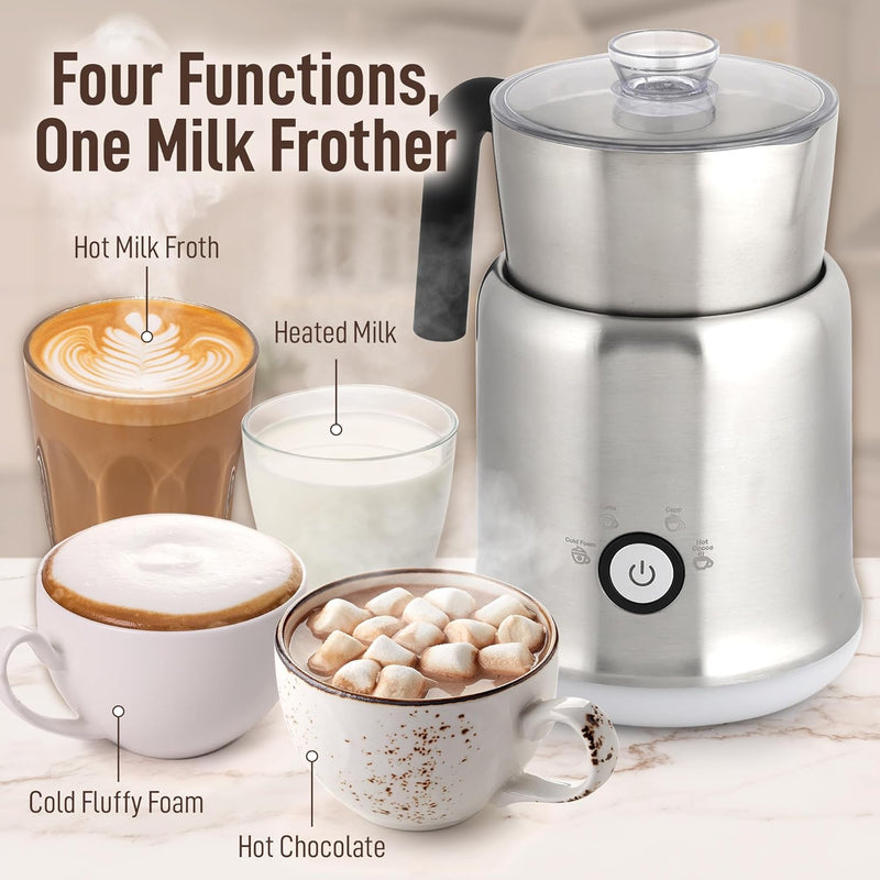 Zulay Electric Hot Chocolate Maker Machine - Powerful, Stainless Steel Hot Chocolate Machine & Hot Cocoa Maker - 4-in-1 Detachable Milk Frother Heater & Cold Foam Maker - Milk Frother Dishwasher Safe