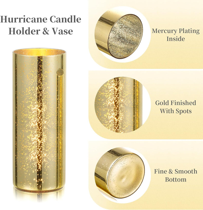 Hewory Glass Hurricane Candle Holder: 6 Pcs Gold Candle Holders for Table Centerpieces, Mercury Glass Candle Holder for Pillar Candles, Glass Cylinder Vases for Christmas Wedding Party Holiday Decor