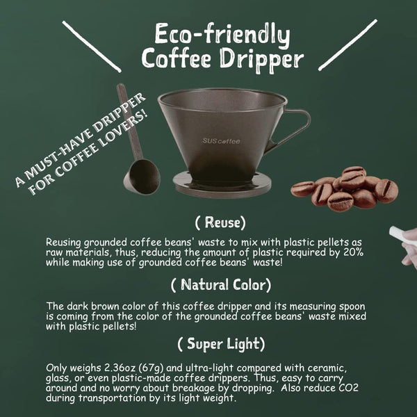 Terra Distribution Pour Over Coffee Dripper [ Designed in Japan ] Eco-friendly Coffee Dripper Reusing Coffee Beans' Waste as Raw Material (Coffee Maker)