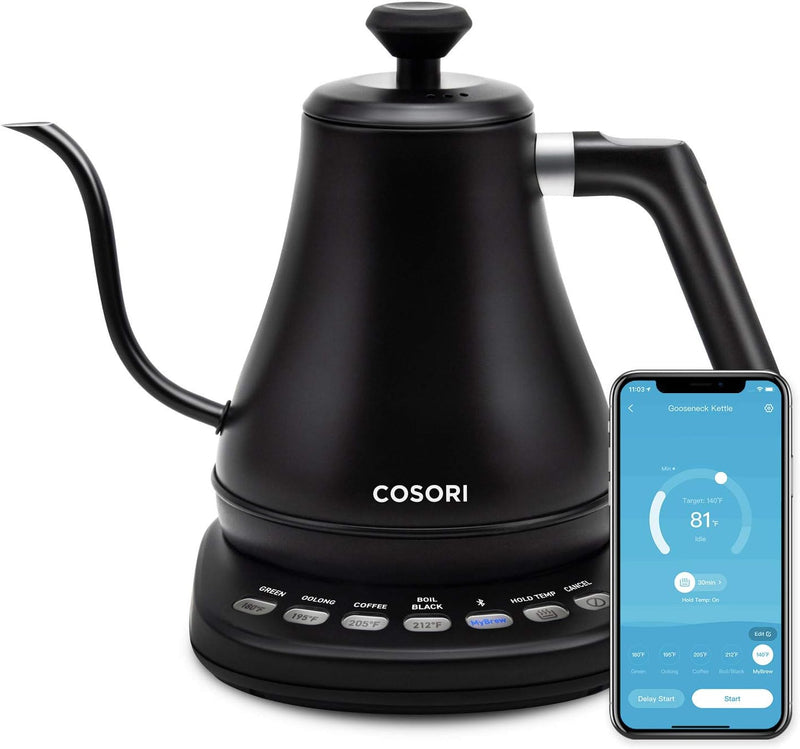 COSORI Electric Gooseneck Kettle with 5 Variable Presets, 100% Stainless Steel Inner Lid & Bottom, 0.8L, Pour Over Coffee Maker with Stainless Steel Filter, 34oz