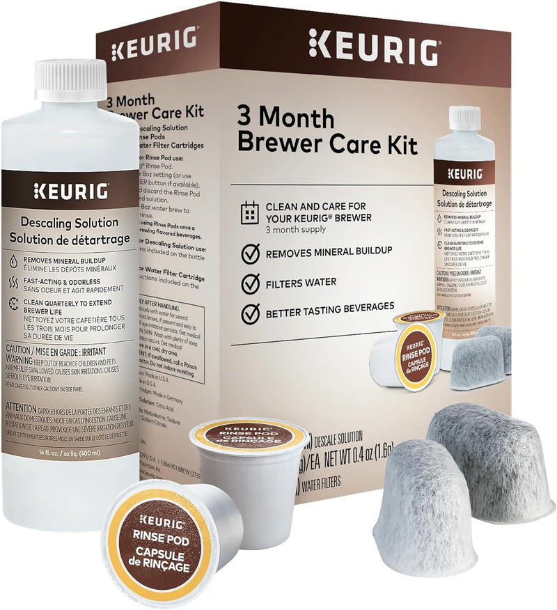 Keurig 3-Month Brewer Maintenance Kit Includes Descaling Solution, Water Filter Cartridges & Rinse Pods, Compatible Classic/1.0 & 2.0 K-Cup Coffee Makers, 7 Count