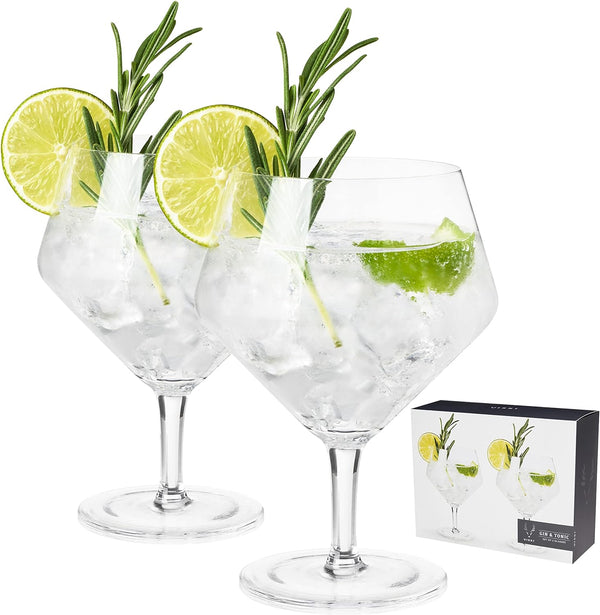 Viski Angled Stemmed Gin & Tonic Glasses, Highball glasses, Cocktail Glasses, Vodka Tonic Glasses, Gin Glasses for Gin Lovers Gift set of 2, 14oz, Clear