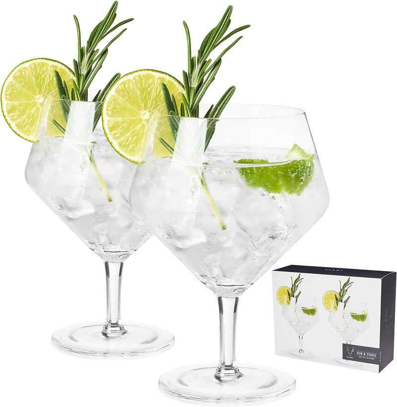 Viski Angled Stemmed Gin & Tonic Glasses, Highball glasses, Cocktail Glasses, Vodka Tonic Glasses, Gin Glasses for Gin Lovers Gift set of 2, 14oz, Clear