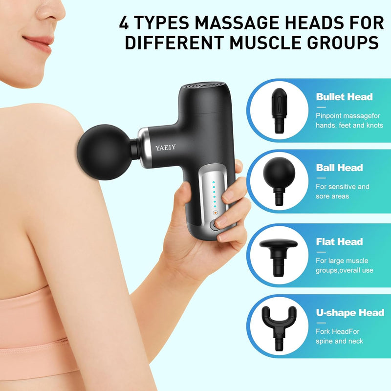 Mini Massage Gun, Portable Massage Gun for Deep Tissue Muscle, Handheld Small Massage Gun, Compact Powerful Massager with Case for Travel, Athletes,Office Gifts, Black