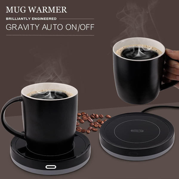 BESTINNKITS Smart Coffee Set Auto On/Off Gravity-Induction Mug Office Desk Use, Candle Wax Cup Warmer Heating Plate (Up to 131F/55C), 14oz (Purple Set)