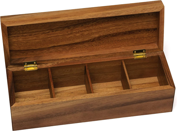 Lipper International Acacia Wood Tea Box with 4 Sections, 12-1/2" x 4-1/8" x 3-7/8"