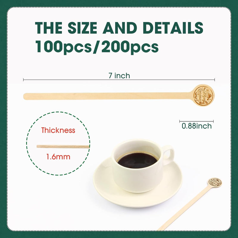 100 Pcs Christmas Coffee Stirrers Wooden, Coffee Stir Sticks with Merry Christmas Round Handle Disposable Biodegradable Coffee Stirrers Wood for Coffee Drink Cocktail Party Supplies