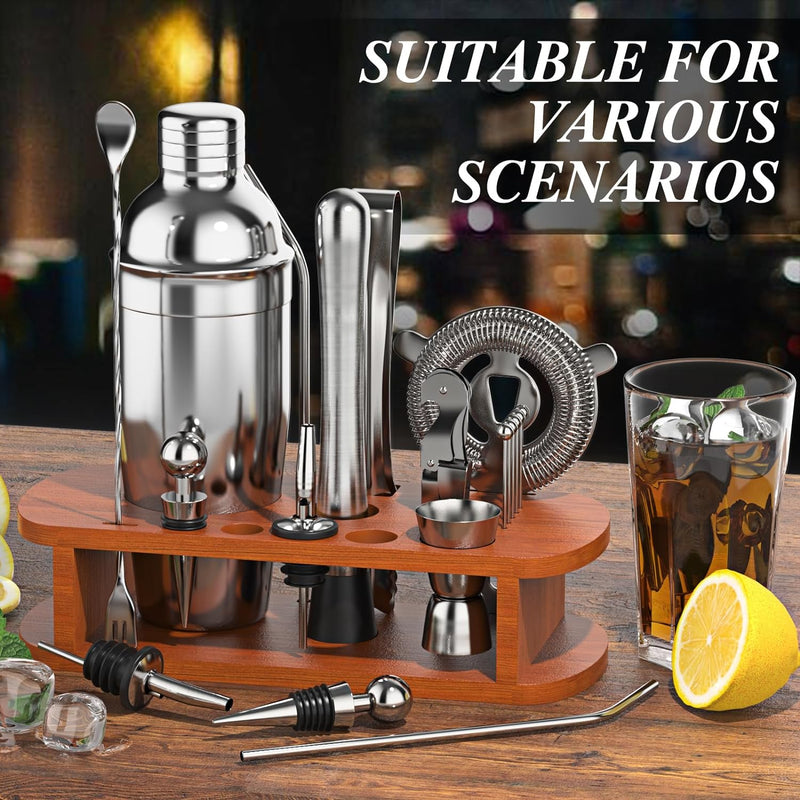 Cocktail Shaker Set with Stand - 25pcs Mixology Bartender Kit 25oz Professional Bar Tools Set Bar Accessories for Drink Mixing, Bartender Gifts for Home Bar, Parties