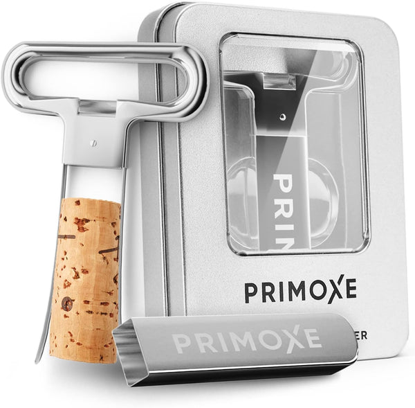 Primoxe Ah So Two Prong Wine Cork Remover with Bottle Opener - Professional Stainless Steel Puller - Extractor For Opening & Vintage Collecting - for Connoisseurs & Collectors to Uncork