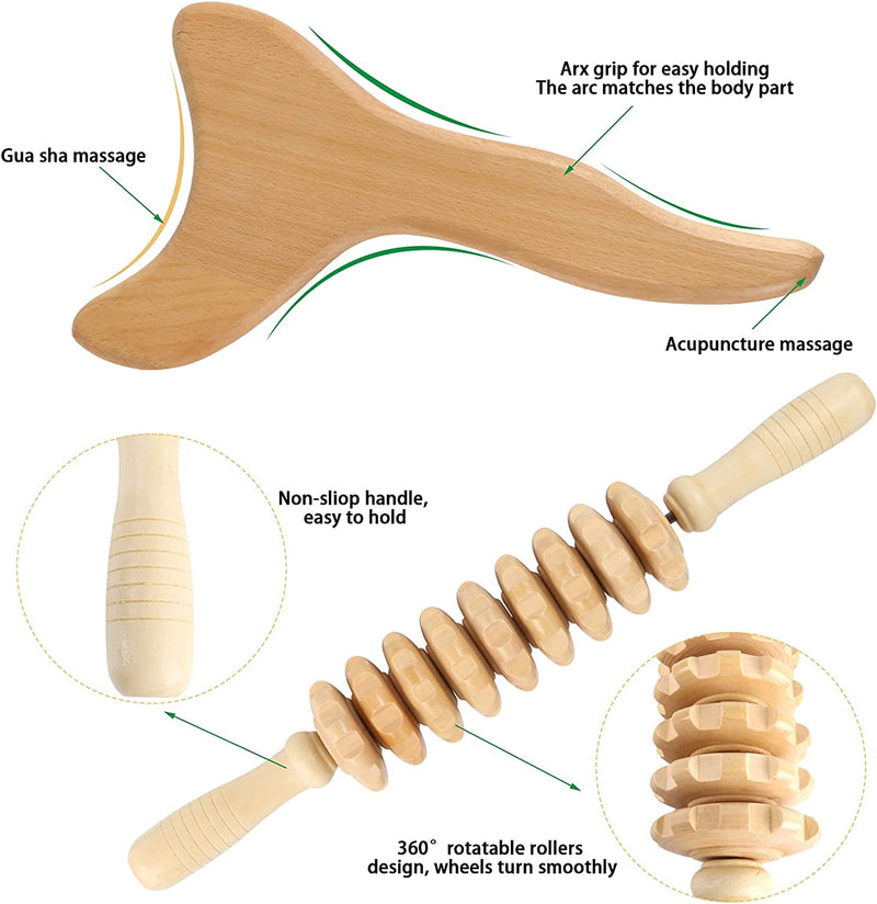 Machomby 2 Pcs Wooden Gua Sha Tools Lymphatic Drainage Tool, Wood Therapy Massage Tools Manual Gua Sha Tools Anti Cellulite Massage Tool for Gua Sha Massage, Maderotherapy, Body Sculpting