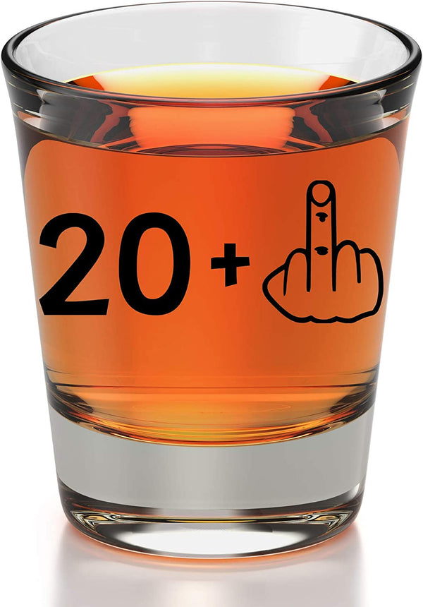 21st Birthday Shot Glass - 21 + Middle Finger Funny Birthday Gifts For Him Or Her - Silly Bday Decorations For Men, Women, daughter, Sister, Best Friend, Co-Worker - Twenty One Birthday Shot Glass