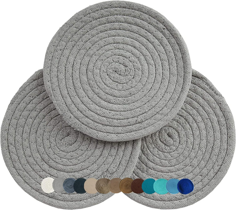 8" Trivets for Hot Dishes, Pots, and Pans – Kitchen Discovery – Set of 3 Chenille Hot Pads for Kitchen Protects Tables and Counters – Hot Mat Doubles as Coaster and Pot Holder, Teal