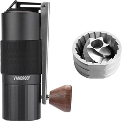 Vandroop Manual Coffee Grinder with Folding Handle, Adjustable Hand Coffee Grinder with Stainless Steel Conical Burr, Portable Burr Coffee Grinder for Travel, Camping, Kitchen, Gift