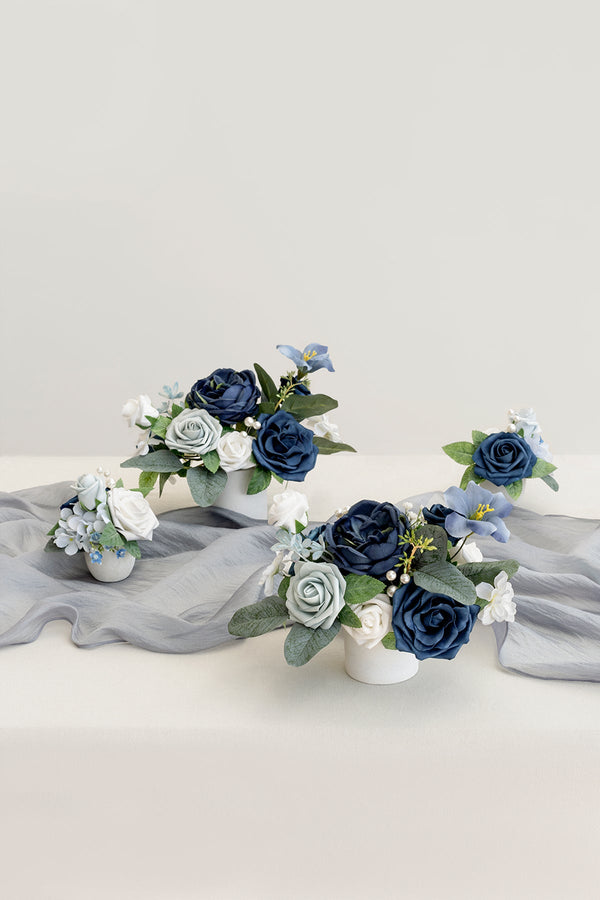 Assorted Floral Centerpiece Set - Dusty Blue  Navy