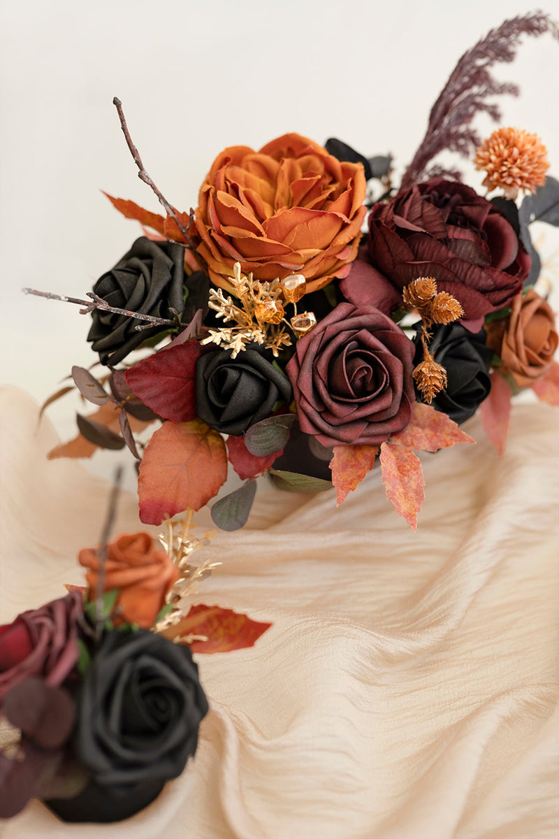 Floral Centerpiece Set - Black  Orange Assorted
