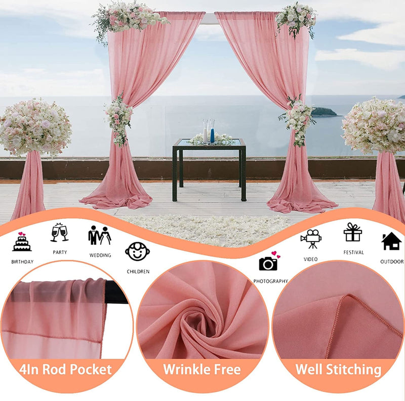 10Ft Dusty Rose Chiffon Backdrop Curtains - WeddingParty Decor - 2 Panels 28x120 Inch