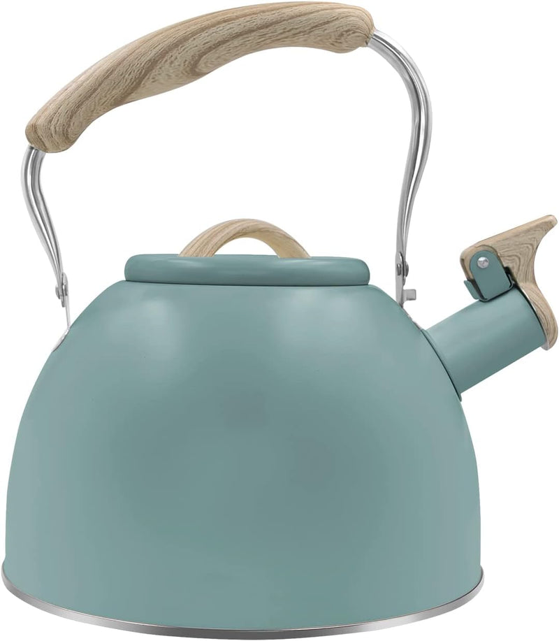 Awvlvwa Whistling Stovetop Tea Kettle, 2.6 Quart/3.0 Liter Stainless Steel, Food Grade Tea Pot for Stove Top, Tea Pot with Anti-Heat Handle, Anti-Rust, Suitable for All Heat Sources (Pure White)