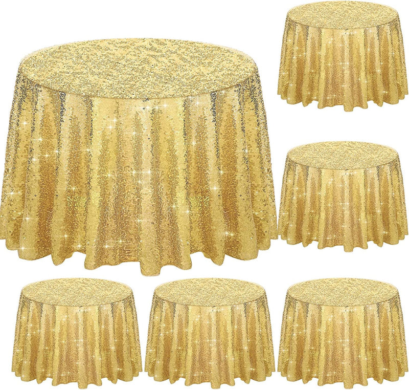 6pcs Glitter Sequin Round Tablecloth for Weddings Birthdays Holidays - Gold 50 Inch