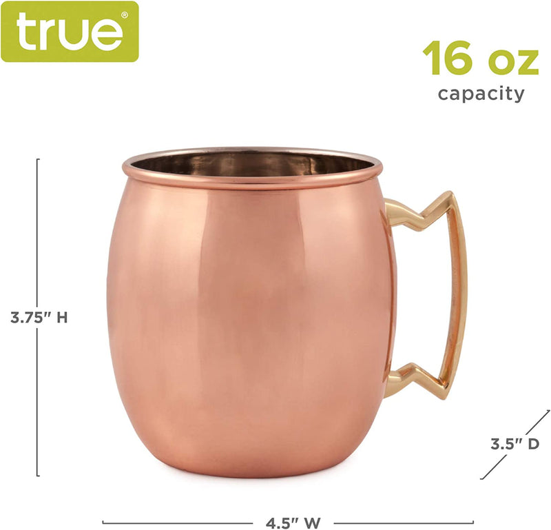 True Moscow Mule Mug, Stainless Steel, Copper Cups for Moscow Mules, Copper Bar Cart Accessories, 16 oz, Set of 1