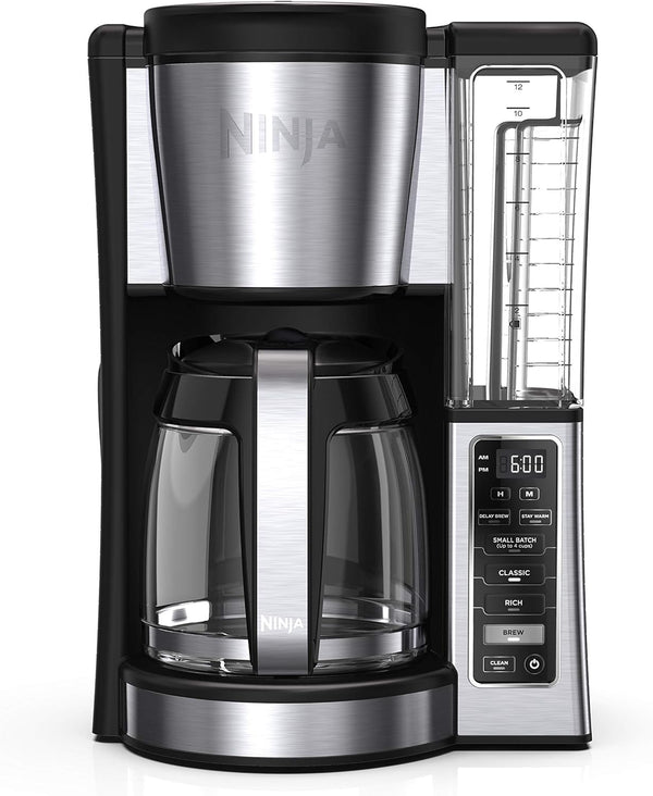 Ninja CE251 12-Cup Programmable Coffee Brewer with Permanent Filter, 2 Brew Styles Classic & Rich, Adjustable Warming Plate, 60 oz. Removable Water Reservoir, 24-hr Delay Brew &, Black/Stainless Steel