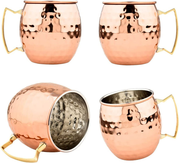 BOLD & DIVINE Moscow Mule Mugs | 3.7 x 4 Inches | Large | 18 oz | Set of 4 Cups | Stainless Steel Lining | Pure Copper Plating