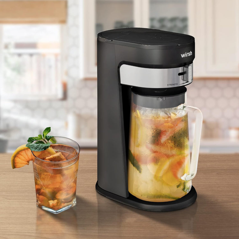 wirsh Iced Tea Maker with 85 Ounce Pitcher, Strength Control and Reusable Filter, Perfect For Iced Coffee, Latte, Tea, Lemonade, Flavored Water, Black