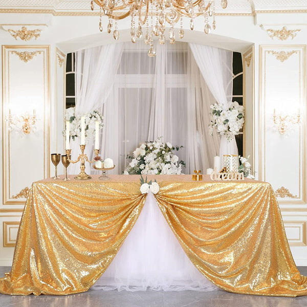 Gold Sequin Tablecloth - 60X102 Inches - Seamless Rectangle - Classy and Elegant - for Christmas and Halloween Theme Parties