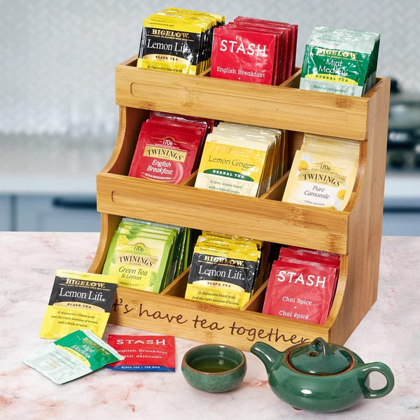 NHZ Tea Bag Holder Bamboo 3 Tier, Tea Holder for Tea Bags Organizer Over 180 Tea Bags Storage Cabinet and Counter. It's Can Hold Tea Bags, Coffee Pod, Sugar.