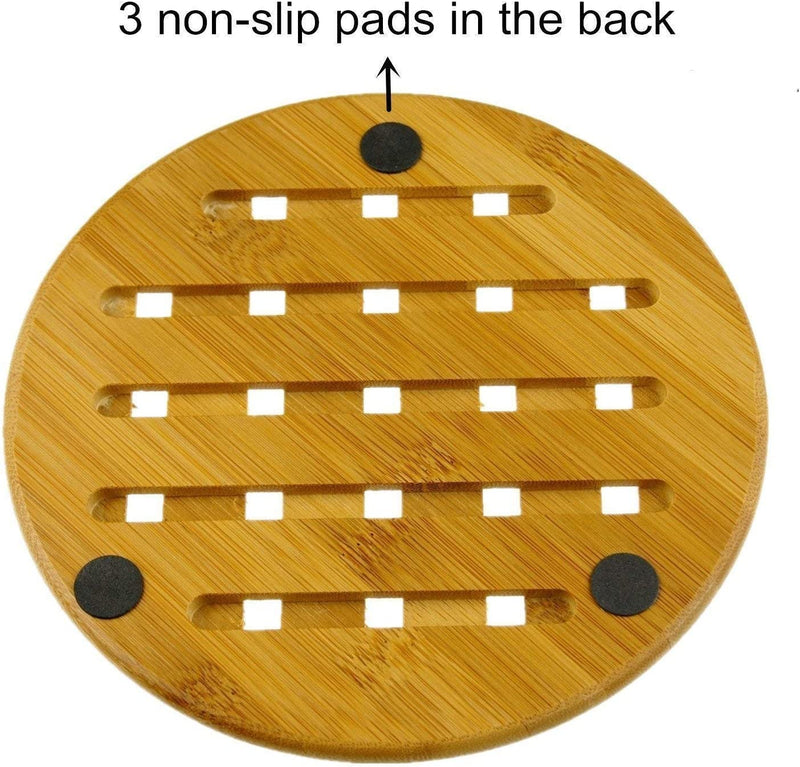 Natural Bamboo Trivet Mat Set, Kitchen Wood Hot Pads Trivet, Heat Resistant Pads for Hot Dishes/Pot/Bowl/Teapot/Hot Pot Holders, Anti-Hot Non-Slip Durable,Square and Round (Pack of 4), by MUWENTY