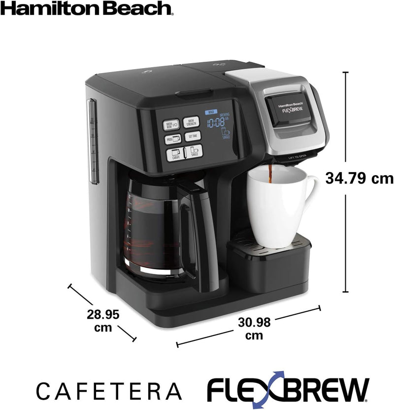 Hamilton Beach (49976 Coffee Maker, Single Serve & Full Coffee Pot,Compatible withK-Cup Packs or Ground Coffee, Programmable, FlexBrew, Black (Renewed)