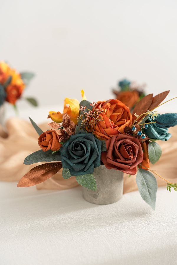 Assorted Floral Centerpiece Set - Dark Teal  Burnt Orange - Clearance