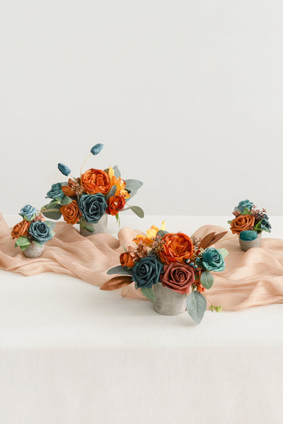 Assorted Floral Centerpiece Set in Dark Teal & Burnt Orange | Clearance