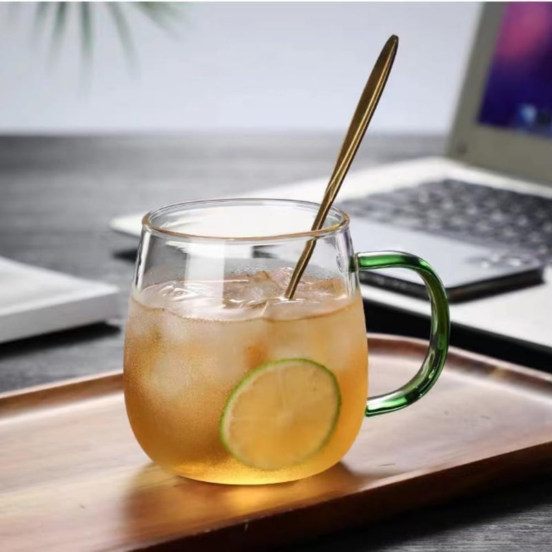 MAQQL Clear Glass Mug with Handle, Green Handle/16.9 oz, Thickened High Borosilicate Glass Mug for Large Glass Coffee Mugs with Handle, Drinking Mugs with Handle, or as a gift!