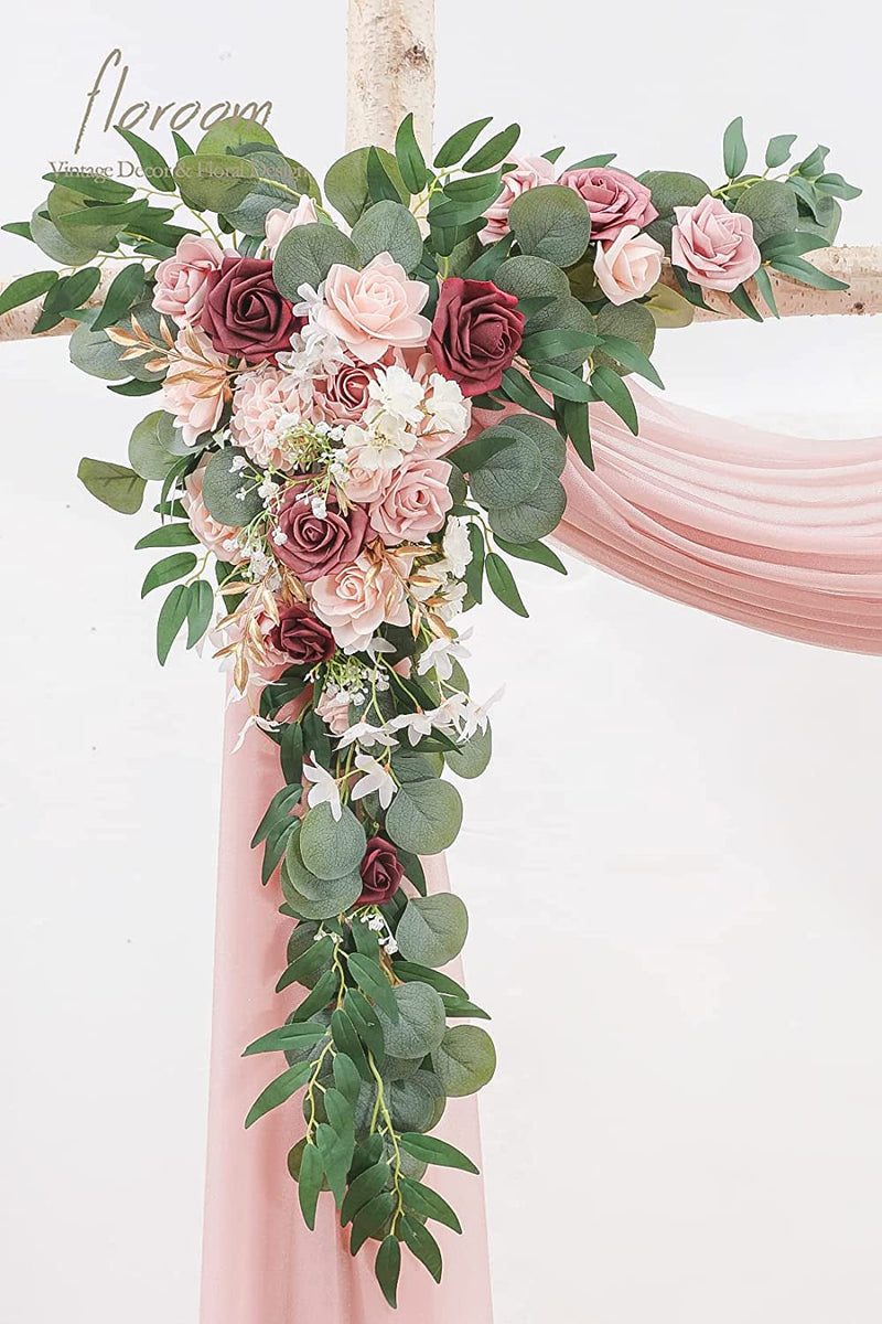 Dusty Rose  Burgundy Arch Flower Kit with Drapes - 4 Pack