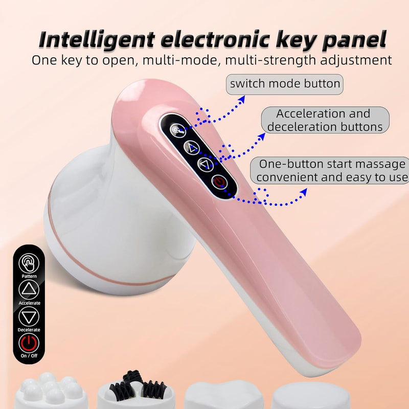 Handheld Electric Back Massager - Cordless Cellulite Massager Full Body Massager with 4 Massage Heads