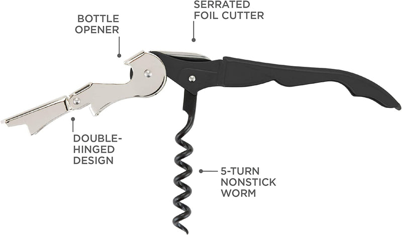 True TrueTap Double Hinged Waiter’s Corkscrew, Matte Black Wine Bottle Opener with Foil Cutter, Wine Key