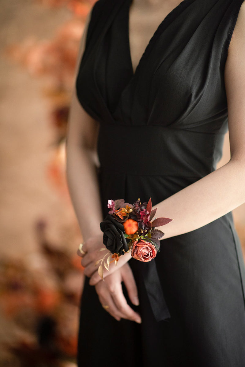 Bridal Flower Set in Black  Orange - DIY Package Clearance