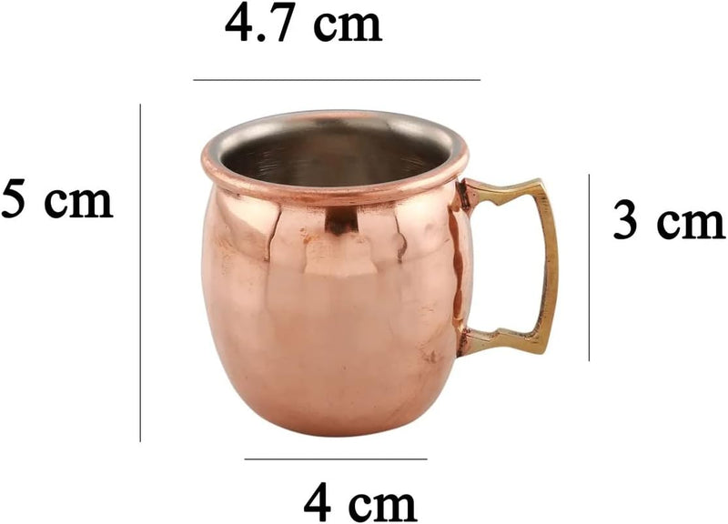 J&V TEXTILES Moscow Mule Copper Mugs - Gift Set of 4, 100% Solid Handcrafted Copper Cups - 2 Ounce Food Safe Hammered Mug For Mules