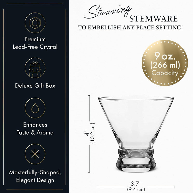 ELIXIR GLASSWARE Stemless Martini Glasses Set of 4 - Hand Blown Crystal Martini Glasses - Elegant Cocktail Glasses for Bar, Martini, Cosmopolitan, Manhattan, Gimlet, Pisco Sour 9oz, Clear