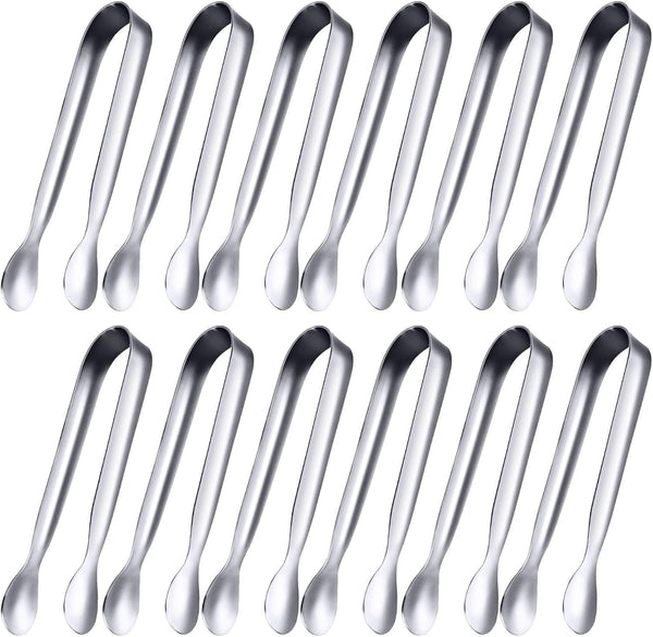 12 Pieces Sugar Tongs Ice Tongs Stainless Steel Mini Serving Tongs Appetizers Tongs Small Kitchen Tongs for Tea Party Coffee Bar Kitchen (Silver, 4.3 Inch)