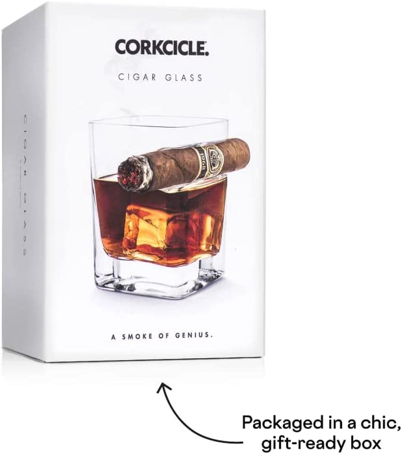 Corkcicle Cigar Glass Premium Double Old Fashioned Handmade Whiskey Drinking Glass with Built in Cigar Holder, 9 oz, Handcrafted, Durable, Holiday Gifts for Men