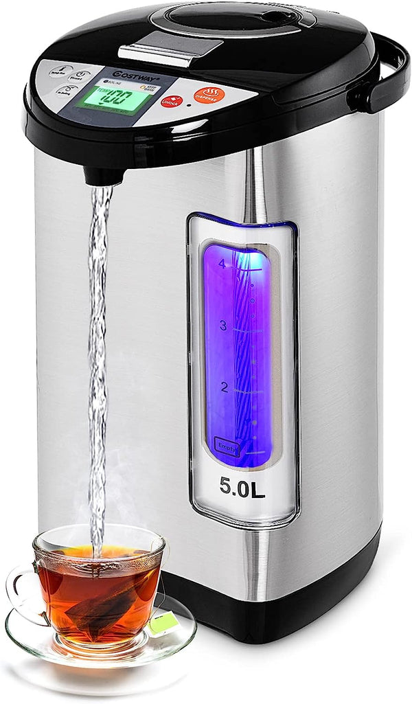 COSTWAY Instant Electric Hot Water Boiler and Warmer, 5-Liter LCD Water Pot with 5 Stage Temperature Settings, Safety Lock to Prevent Spillage, Stainless Steel Hot Water Dispenser