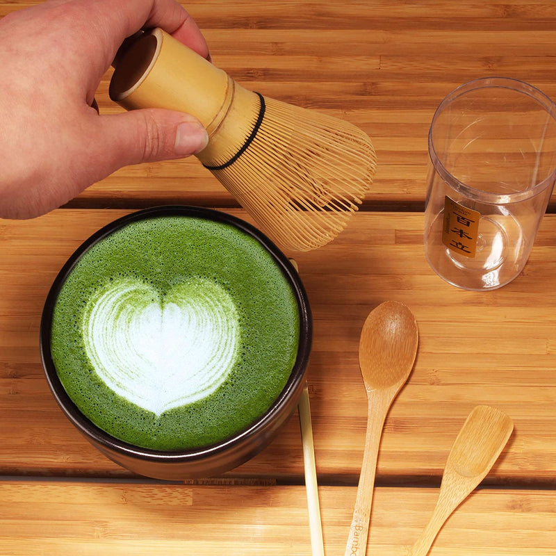 BambooMN Matcha Whisk Set - Golden Chasen (Tea Whisk) + Chashaku (Hooked Bamboo Scoop) + Tea Spoon - 1 Set - Premium Matcha Set to Prepare a Traditional Cup of Matcha