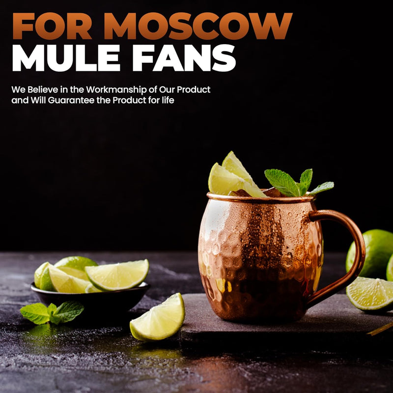 Moscow Mule Cups Set of 4 | 100% Pure Copper Food Safe 16oz Copper Cups with 4X Copper Straws and 1x Copper Jigger - Premium Moscow Mule Mugs