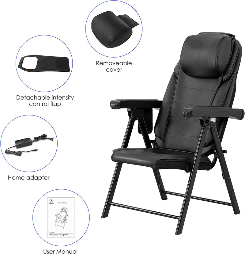 COMFIER Folding Massage Chair Portable, Shiatsu Neck Back Massager with Heat, Foldable Chair Massager for Full Body, Adjustable Backrest Height,Office Home Use, Gifts for Men Women,Black