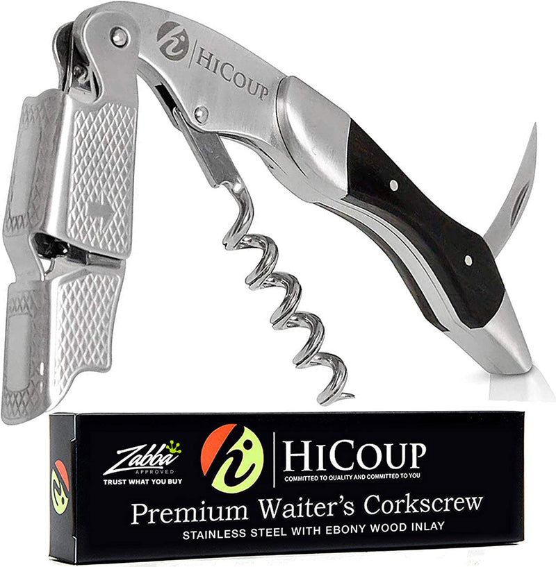 Hicoup Wine Opener - Professional Corkscrews for Wine Bottles w/Foil Cutter and Cap Remover - Manual Wine Key for Servers, Waiters, Bartenders and Home Use - Classic Rosewood