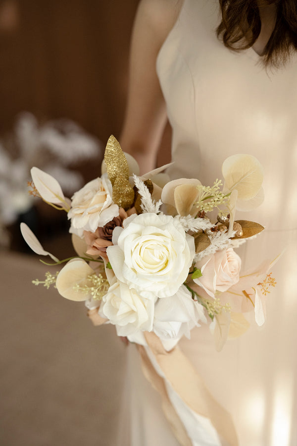 White  Beige Round Bridesmaid Bouquets