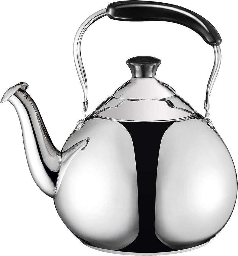 Okllen Stainless Steel Whistling Teakettle Stovetop, 3 Quart Stainless Steel Tea Pot with Ergonomic Handle, Modern Tea Kettle for Gas Electric Induction Stove Top